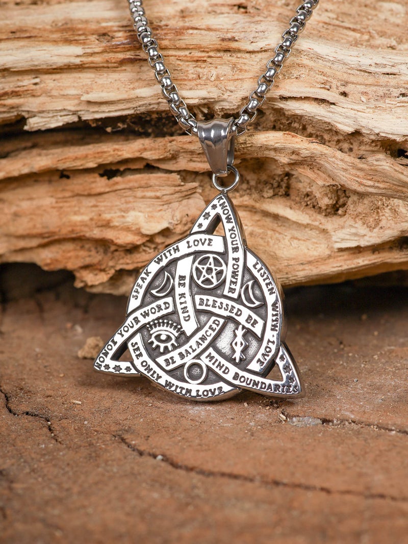 HAQUIL Triquetra Necklace, Silver Plated Stainless Steel Celtic Triquetra Inspirational Quote Pendant, Box Chain, Jewelry Gift for Men and Women - Image 2